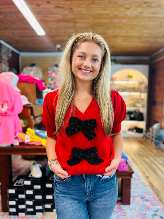Red Sweater With Black Bows