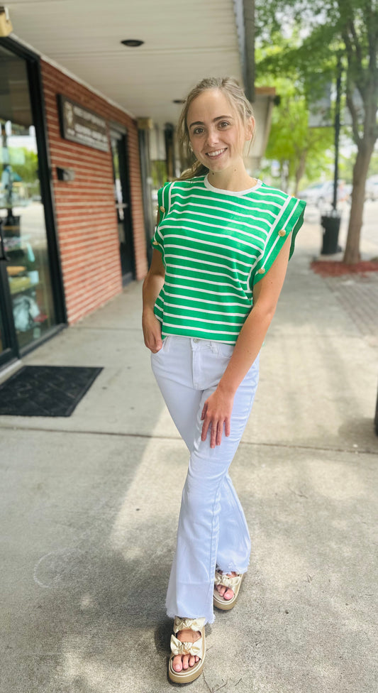 Green/White Striped Knit  Top