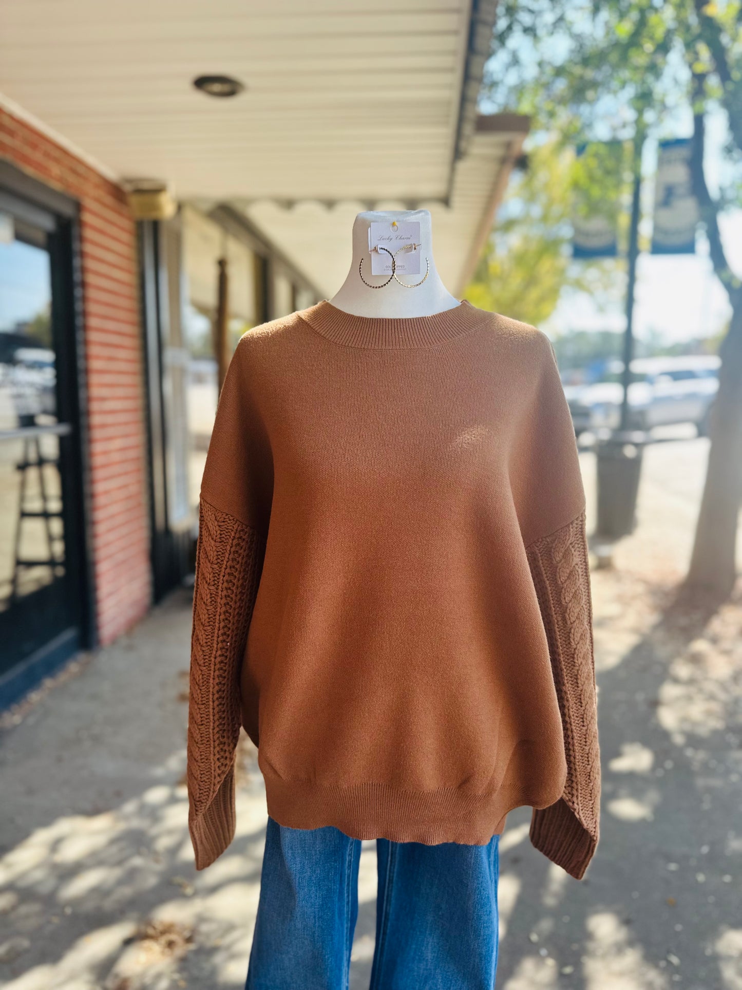 Brown Cable Knit Slv Sweater