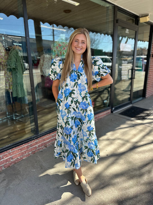 Ivory/Royal Floral Dress