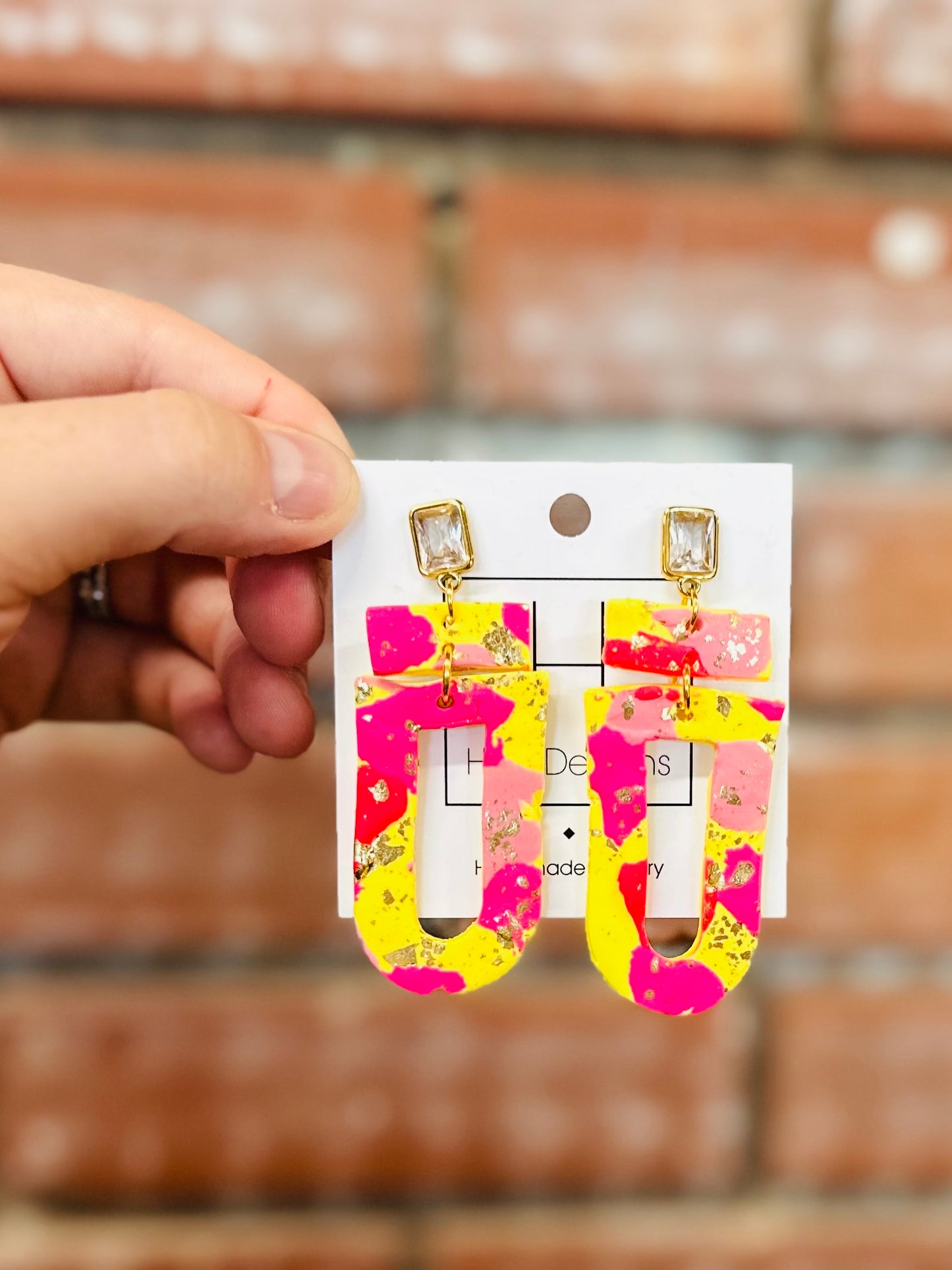 Pink And Yellow Gold Speckled Hart Design Earrings