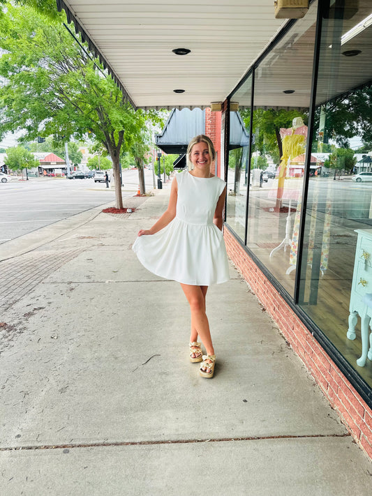 White Neckline Mini Dress