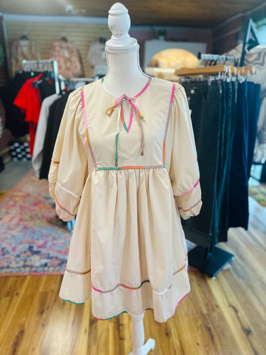 Ecru Color Piping dress
