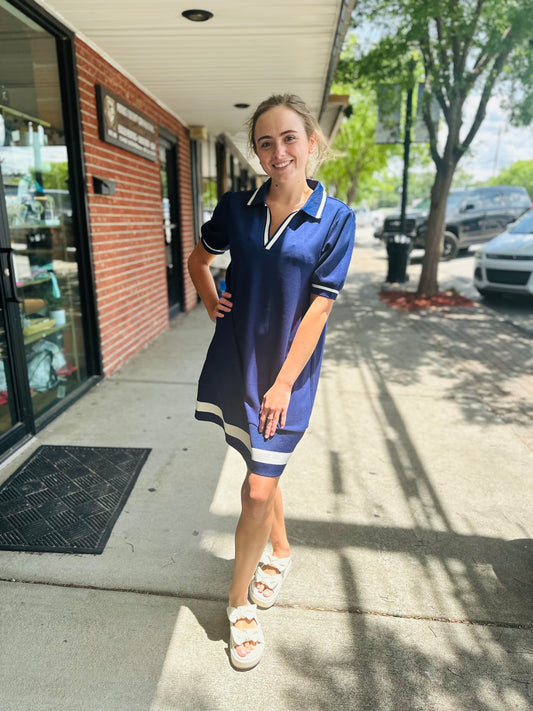 Navy Collar Neck Mini Dress