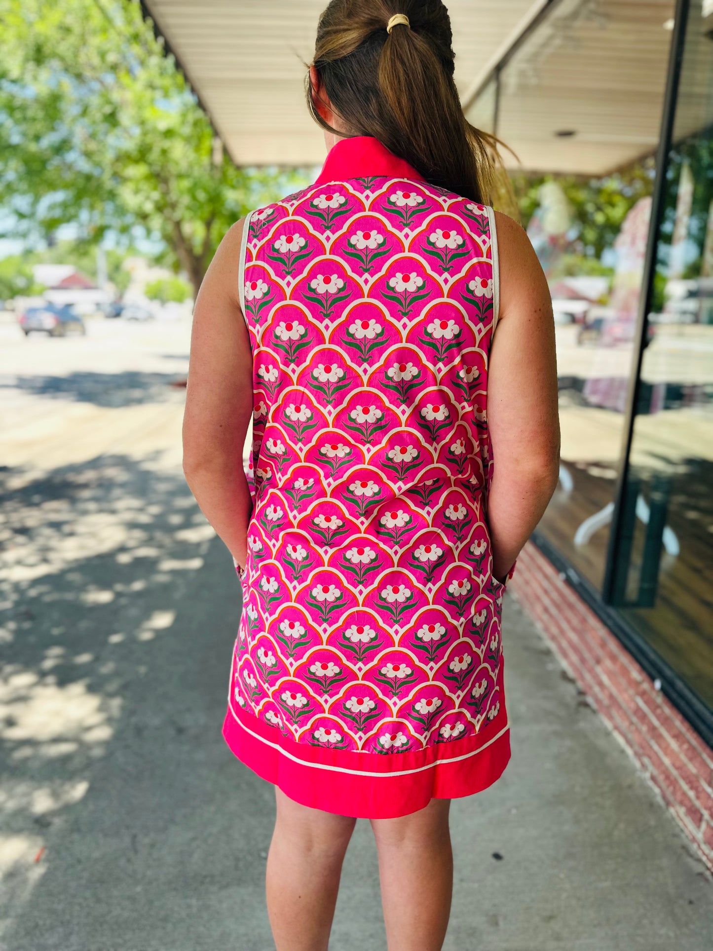 Pink Floral Sleeveless Dress