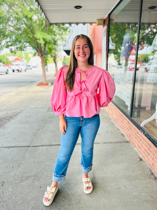 Pink Bow Front Top