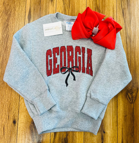 Kids glitter bow sweatshirt- Georgia