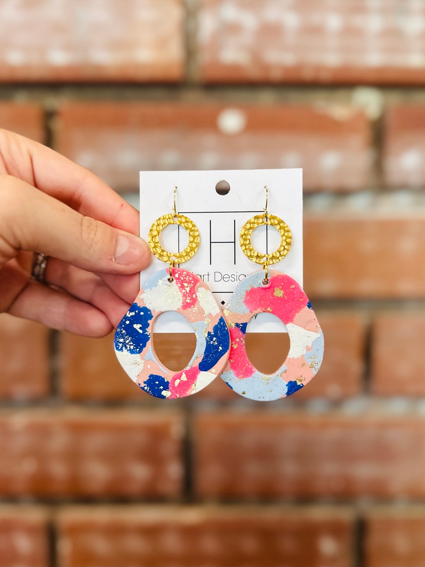 Blue & Gold Speckled Hart Design Earrings