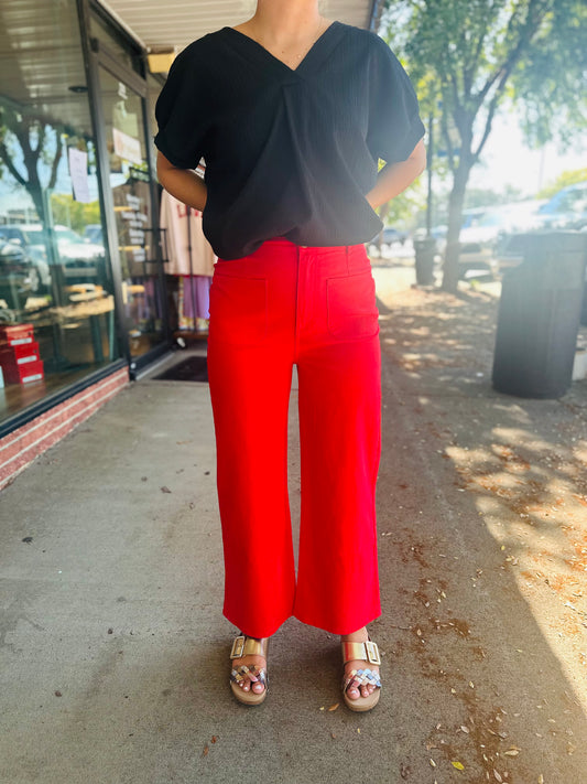 Red Cropped Square Pocket Pants