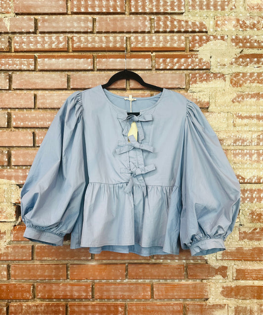 Blue Bow Front Top- Large
