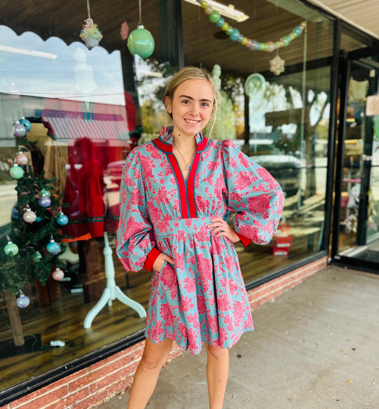 Blue Long Sleeve Puff Dress