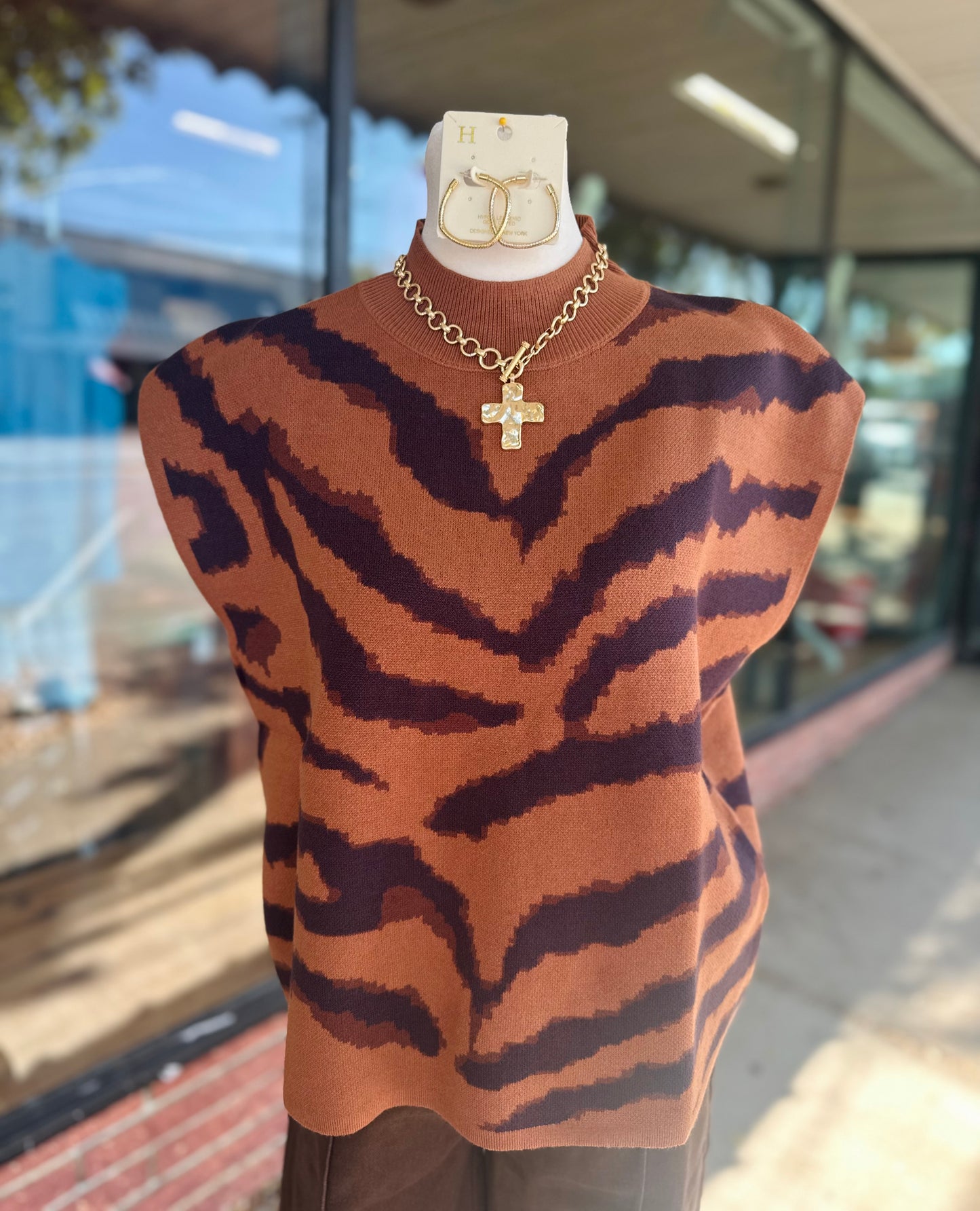 Sleeveless Camel Mock Neck