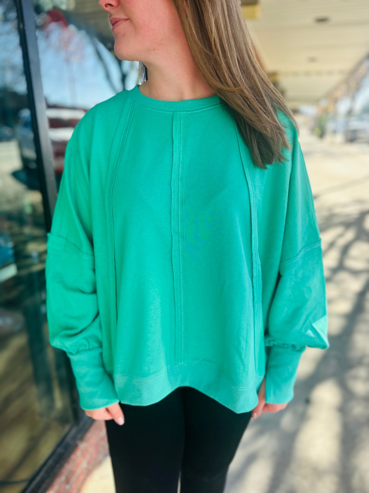 Green Oversized French Terry Top