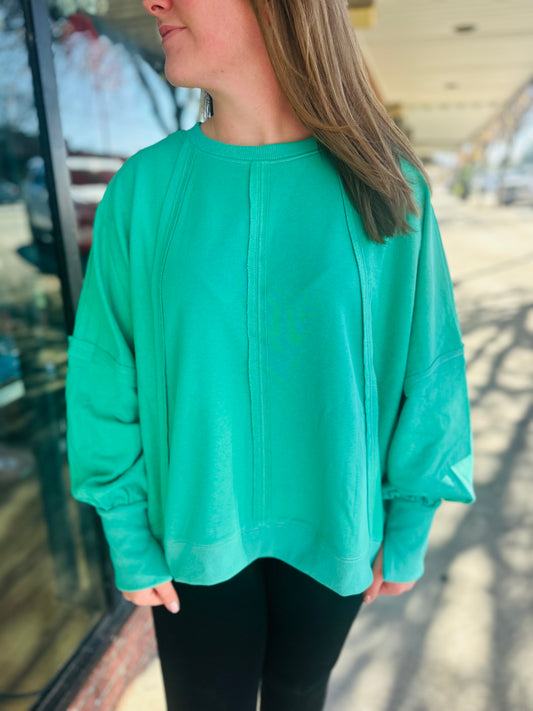 Green Oversized French Terry Top