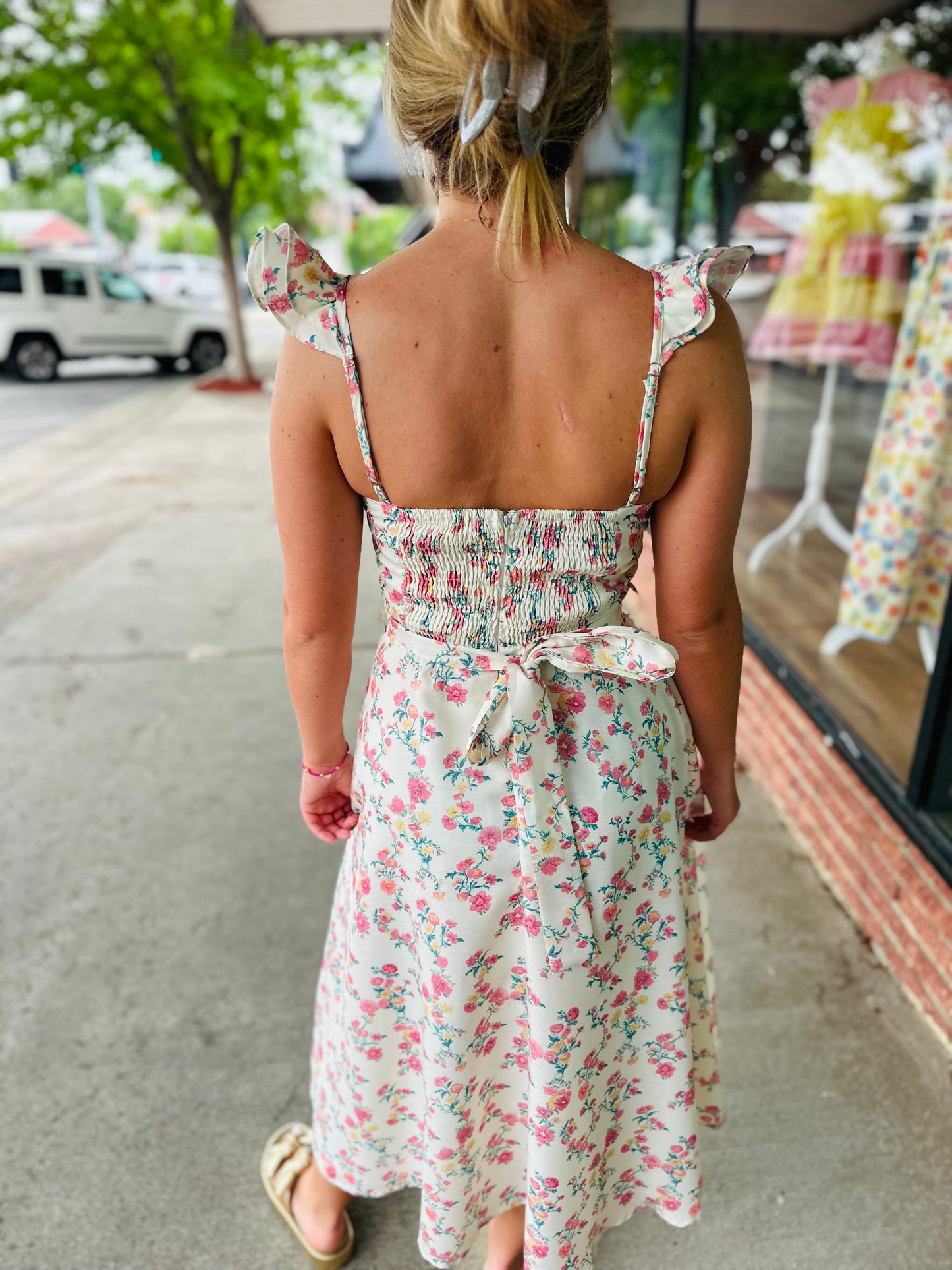 Ivory Floral Midi Dress