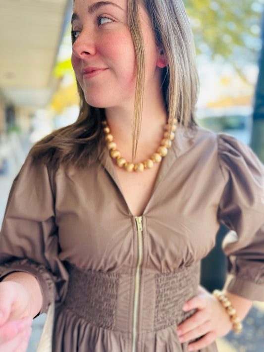 Brushed Gold Ball Necklace