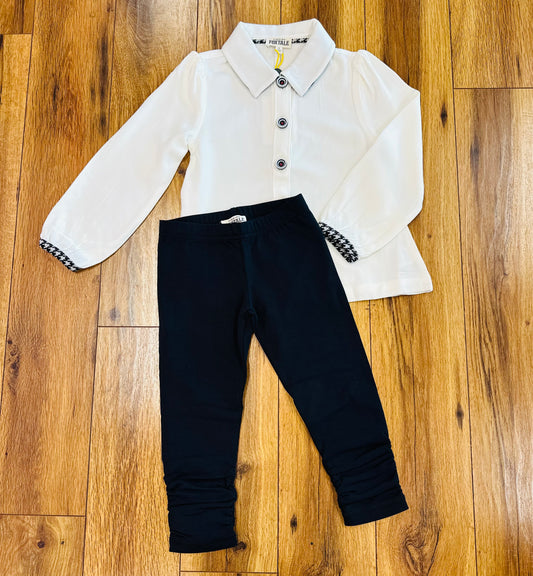Cream Button Down W/ Black Trim
