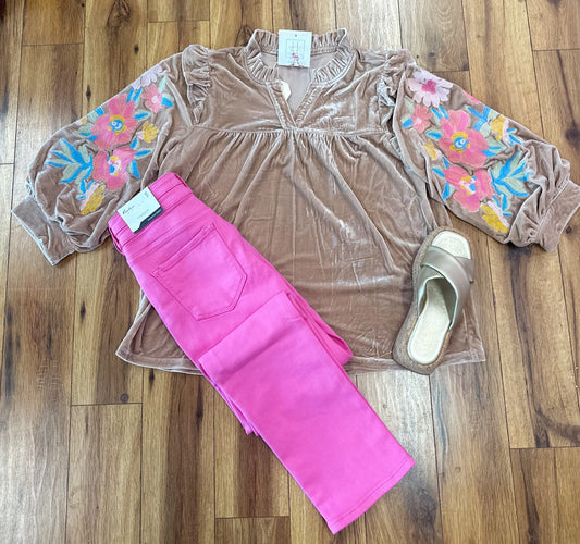 Champagne Embroidered Top