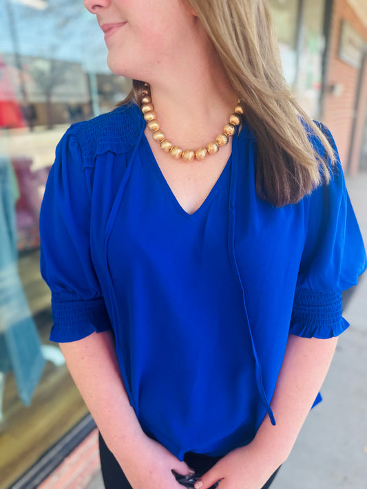 Royal Blue Tie Neck Top