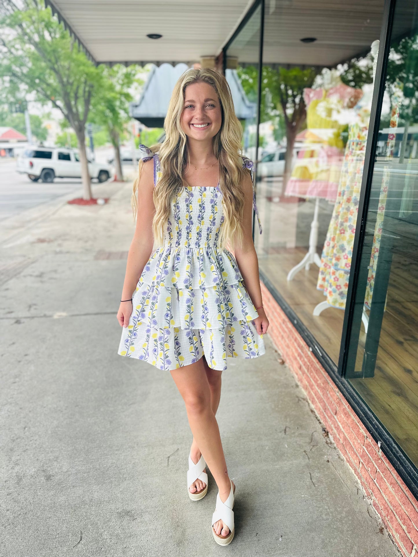Lavender Floral Tie Strap Mini Dress
