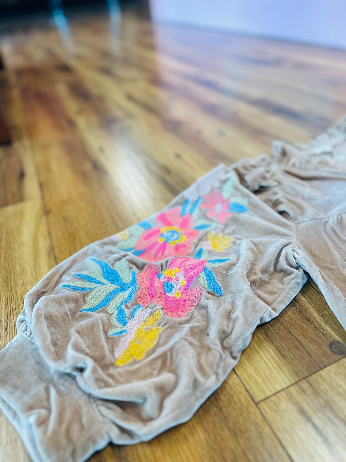 Champagne Embroidered Top