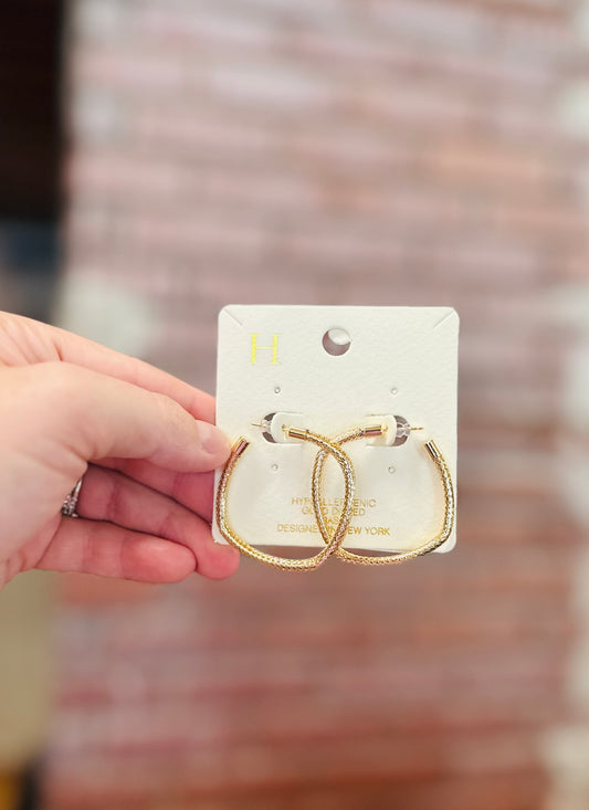 Gold Textured Square Hoops