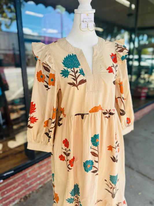 Ecru Floral Midi Dress