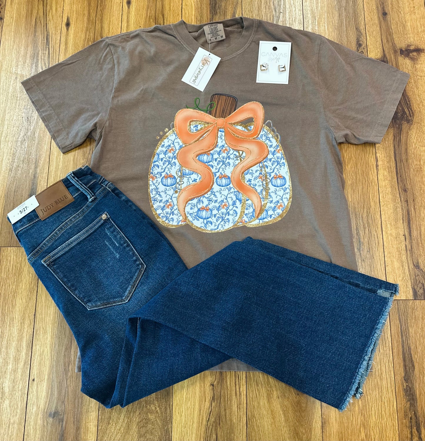 Espresso Blue Pumpkin Bow Tee