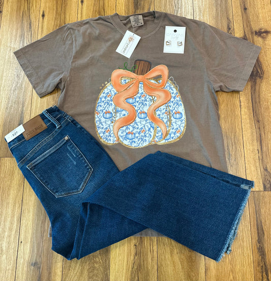 Espresso Blue Pumpkin Bow Tee
