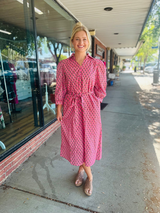 Pink Floral Print Dress
