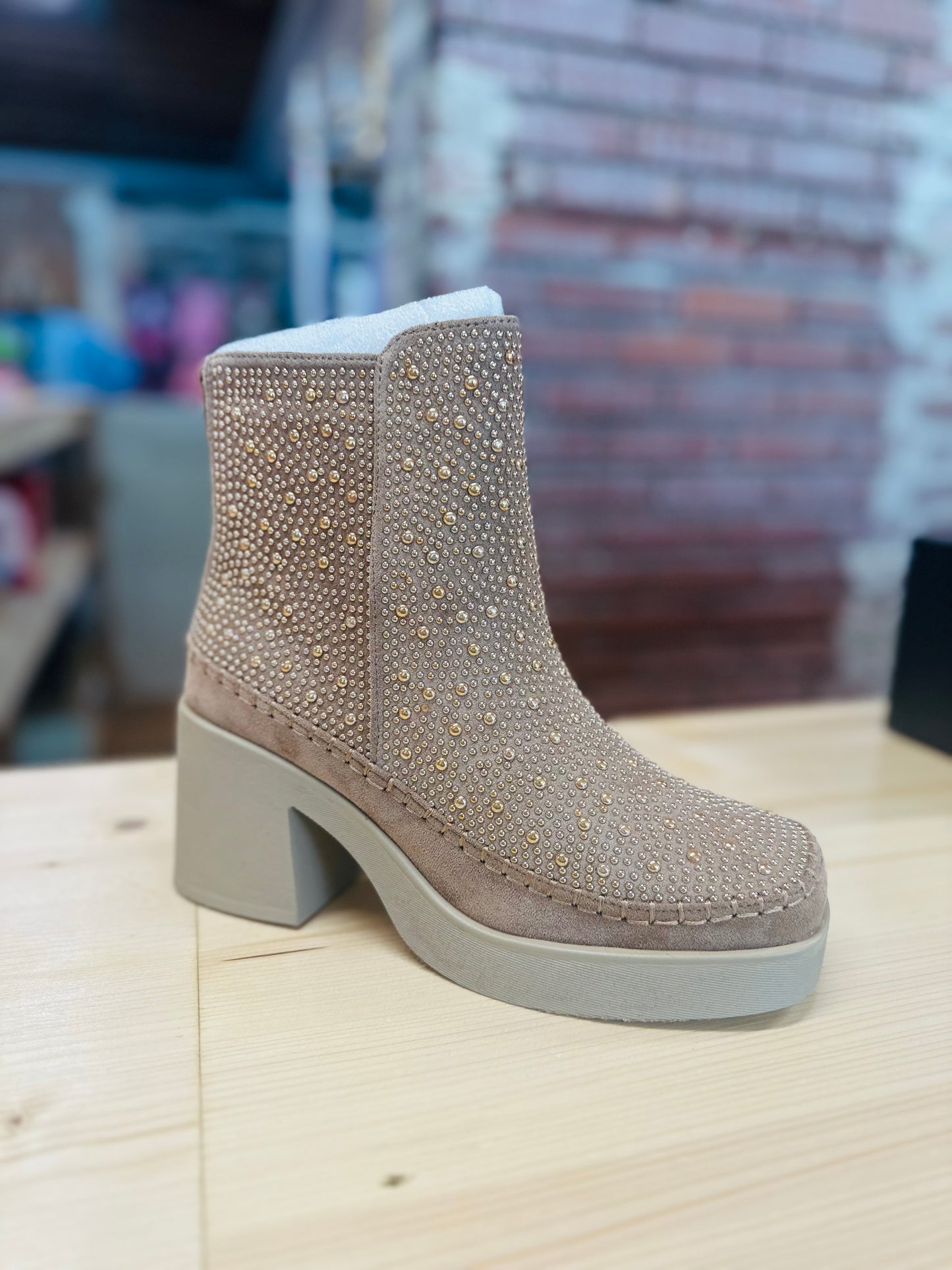 Studded Back Zip Boots- Taupe