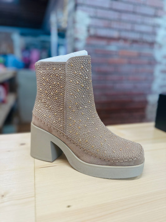 Studded Back Zip Boots- Taupe