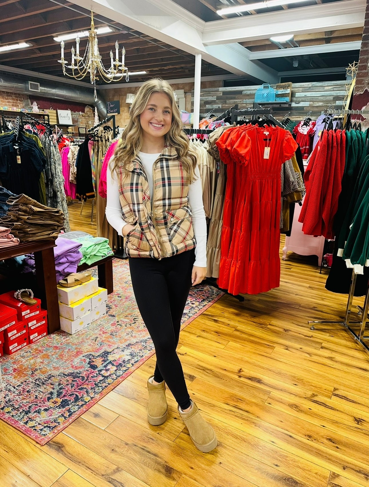 Taupe/Black Plaid Vest