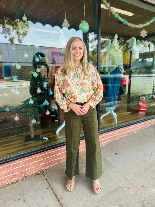 Ecru Olive Long Sleeve Top