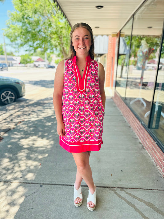 Pink Floral Sleeveless Dress