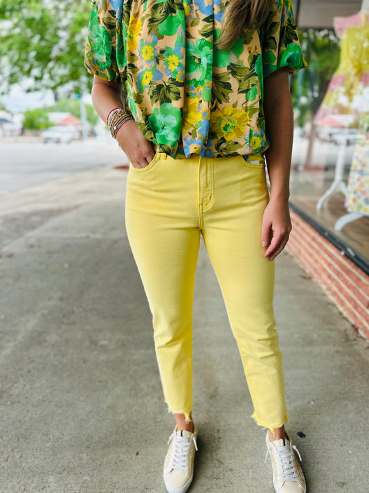 Yellow Kan Can High Rise Straight Jeans