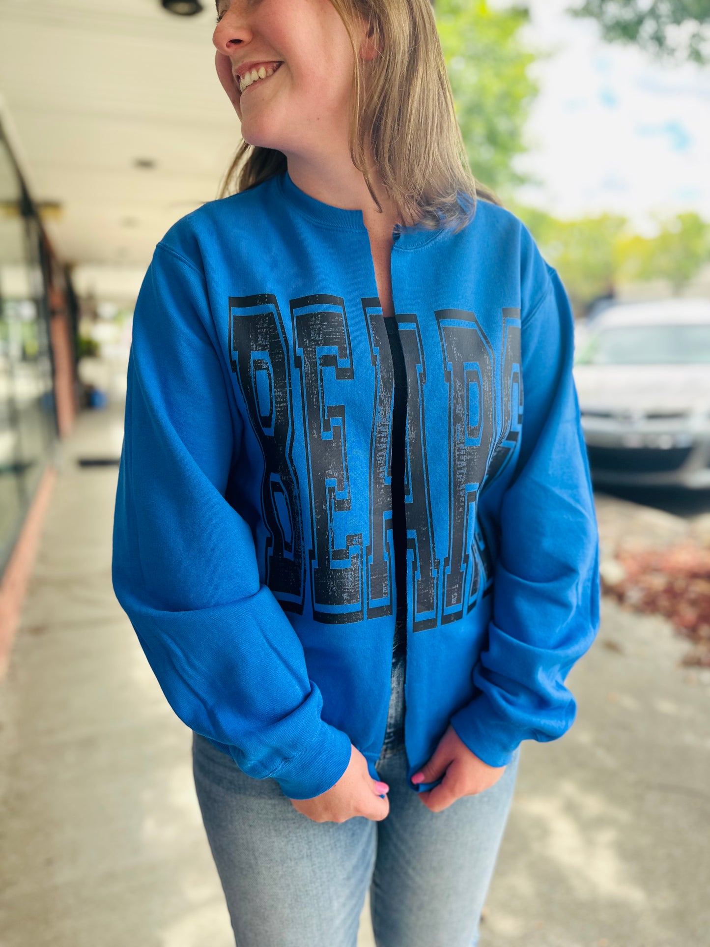 Royal Blue Bears Cut Front Sweatshirt