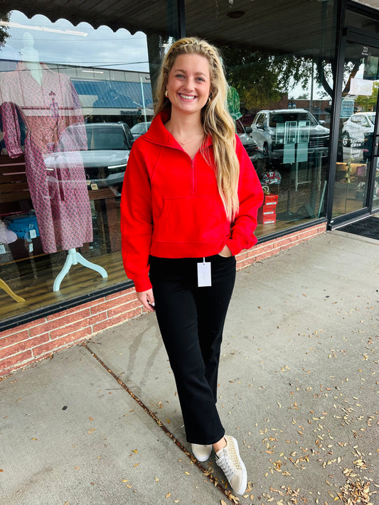 Red QZip Cropped Sweatshirt