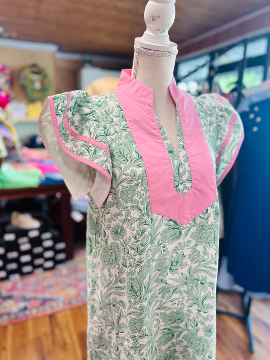 Green Pink Slit Dress