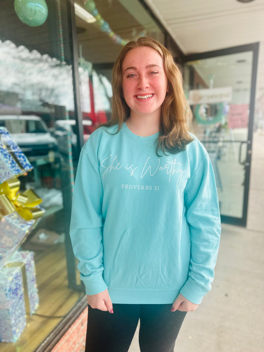 She Is Worthy Mint Sweatshirt