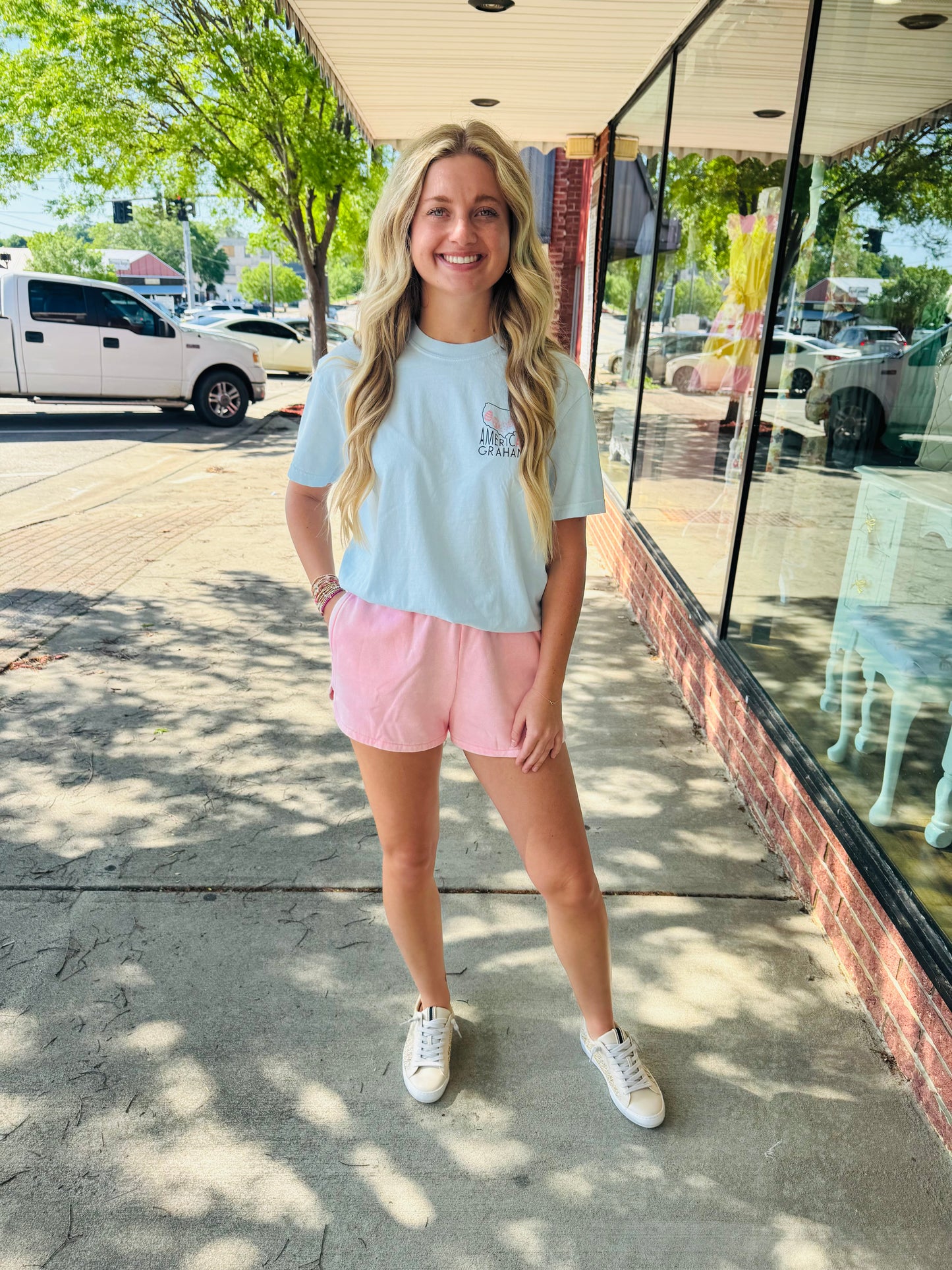 Pink Elastic Waist Dolphin Shorts