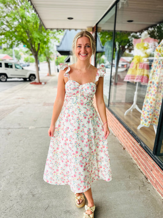 Ivory Floral Midi Dress