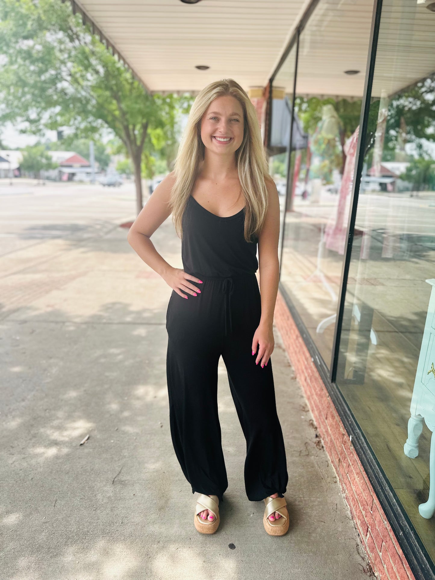 Black Split Side Tied Hem Jumpsuit