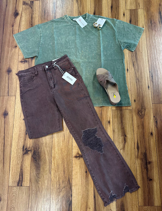 Acid Wash Boxie Cut Top