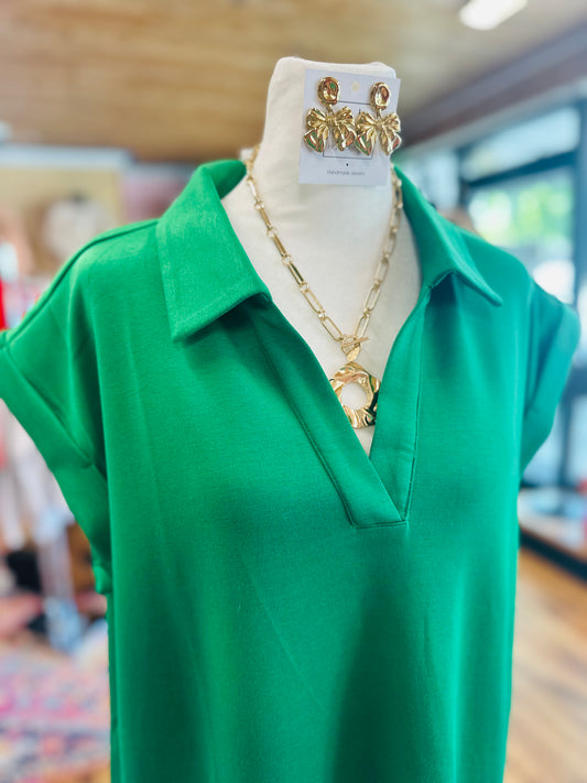 Kelly Green Simple Midi Dress