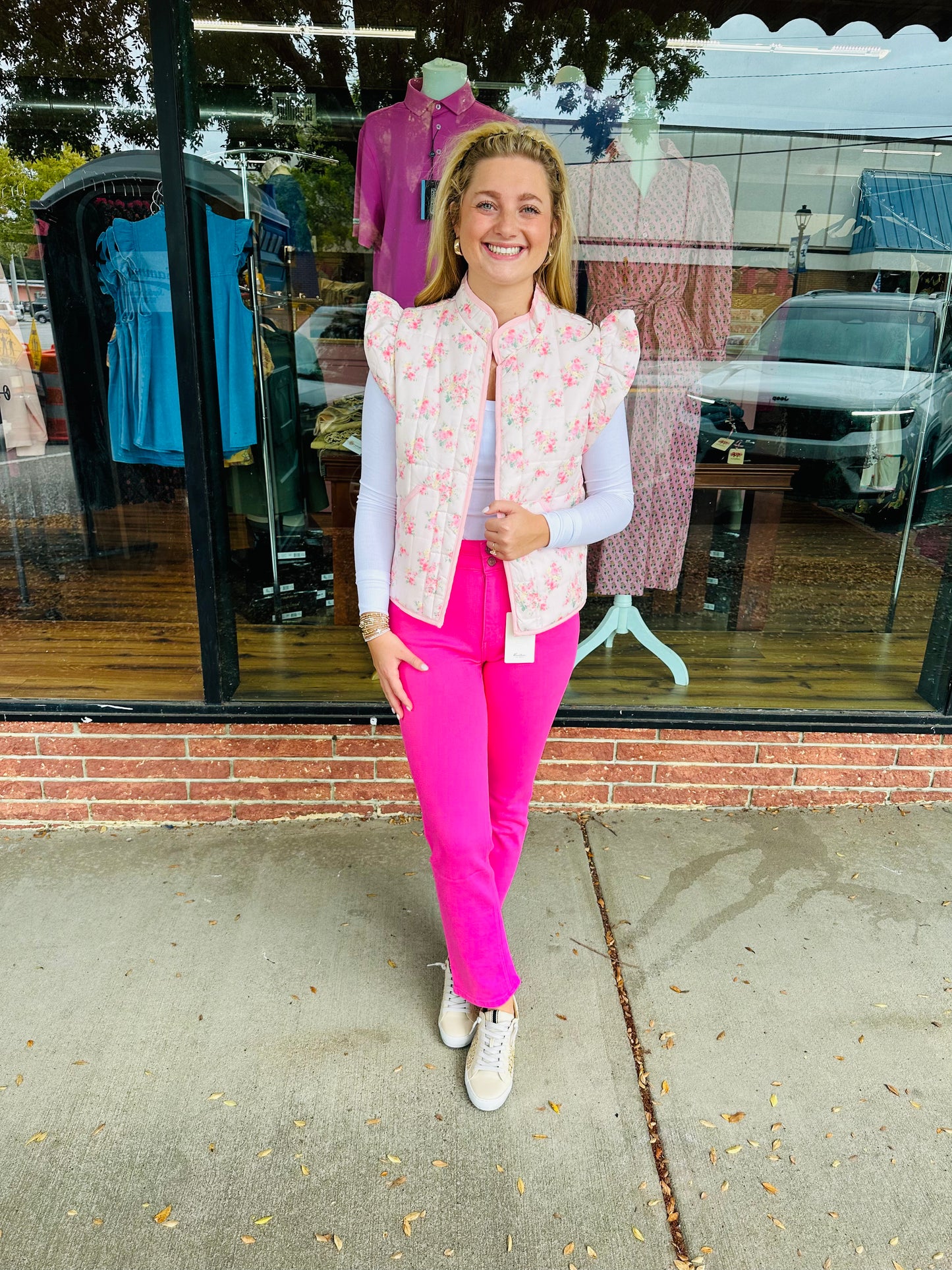 Pink Floral Ruffle Slv Vest