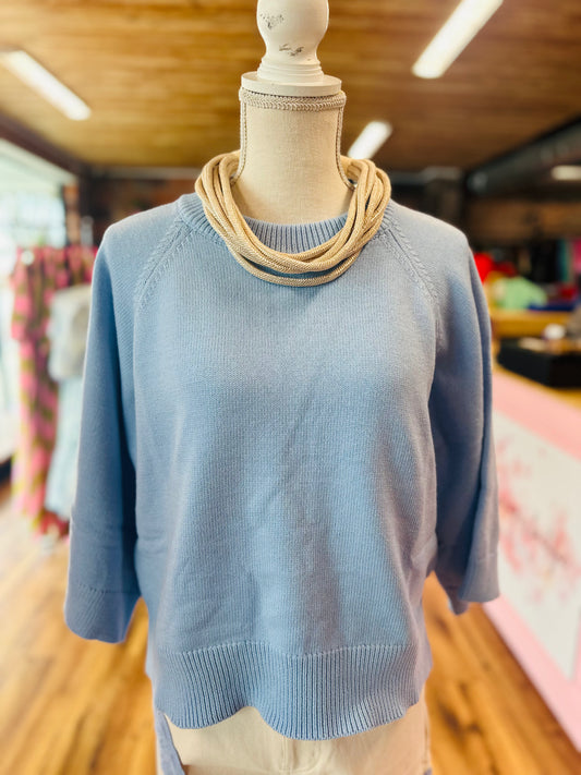Light Blue 3 Quarter Sleeve Sweater