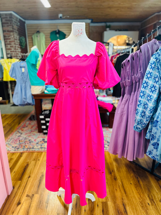 Pink Open Trim Midi Dress