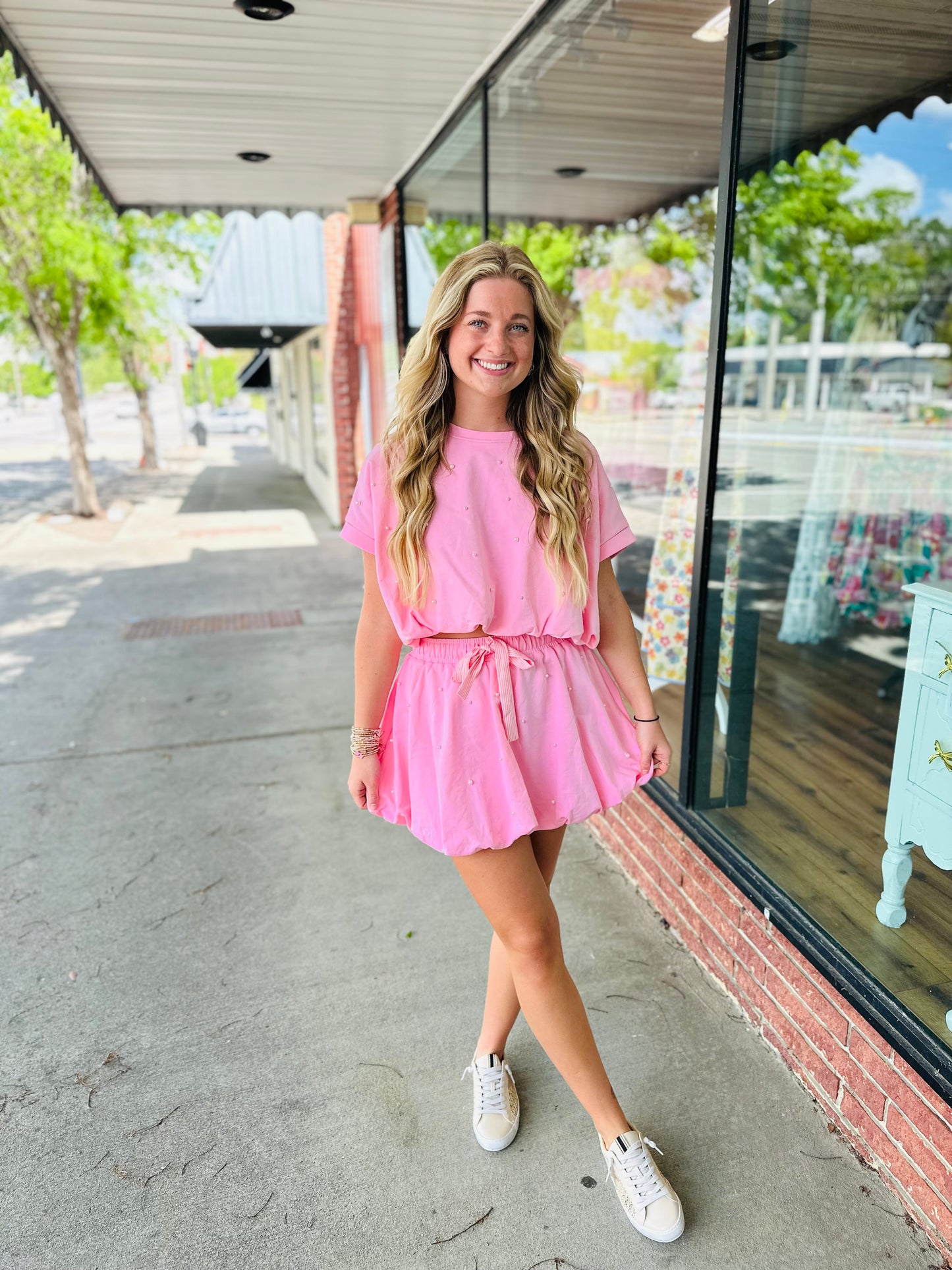 Pink Cotton Pearl Bubble Top