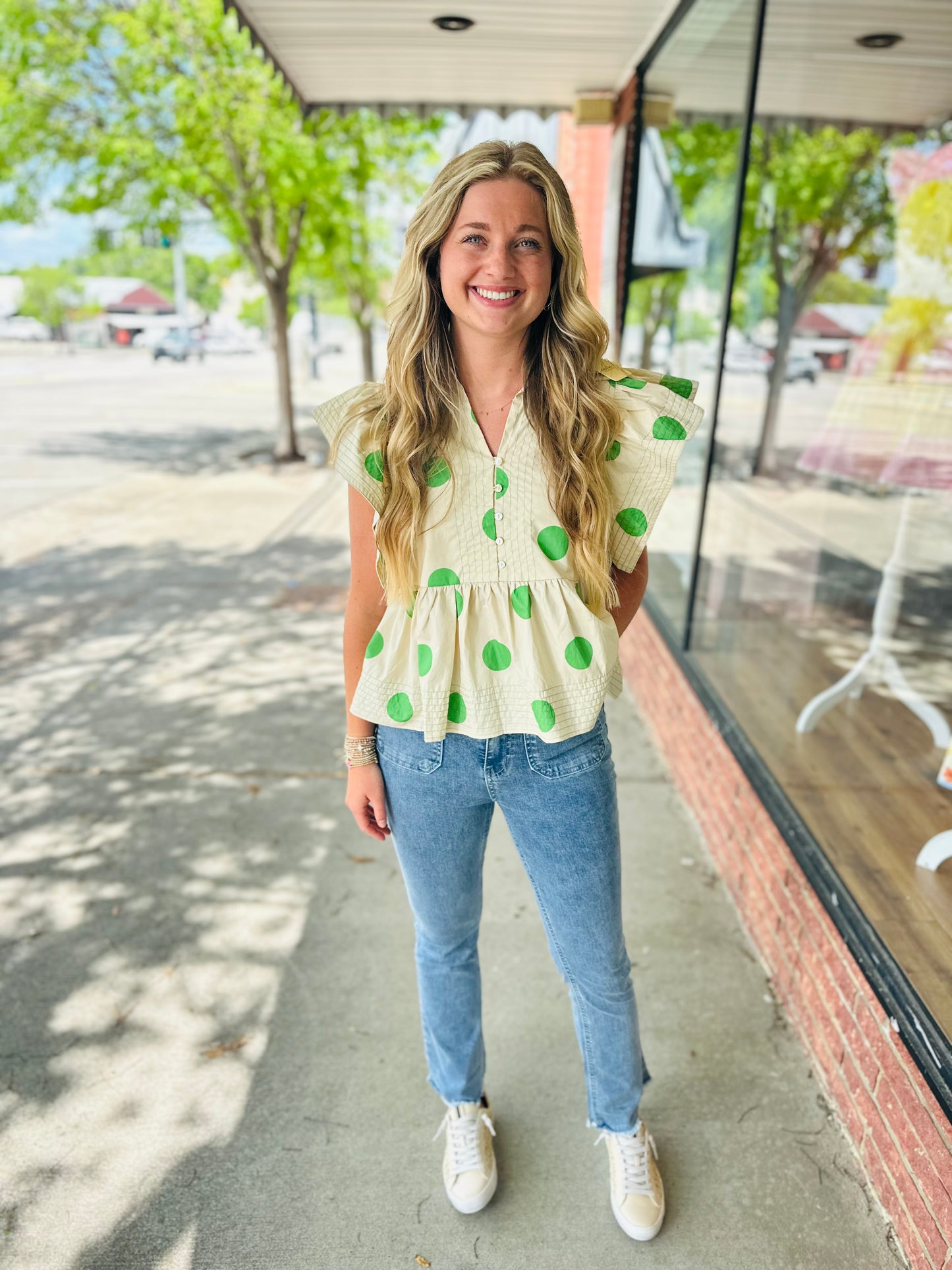 Ecru/Green Poka Dot Shirt